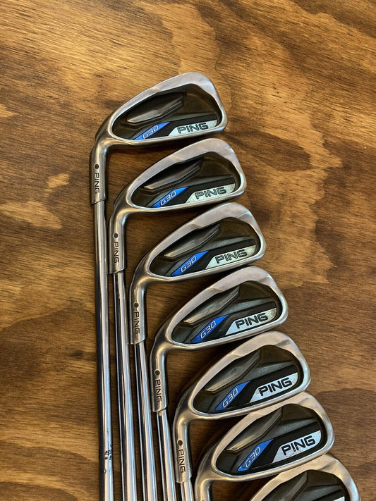 LH PING G30 Iron Set Left / 5-PW-UW-LW Regular Flex Steel Shafts Black Dot -1/4”